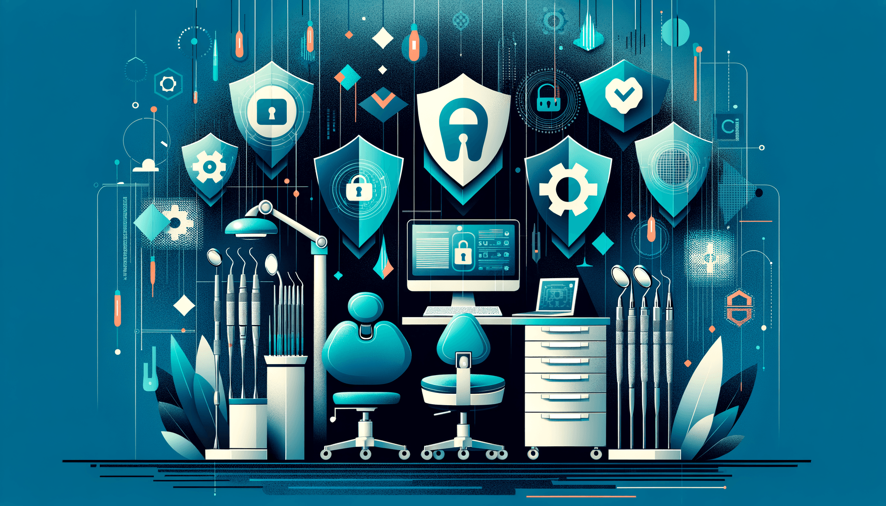 Dental practice with digital patient records protected by HIPAA compliance shields