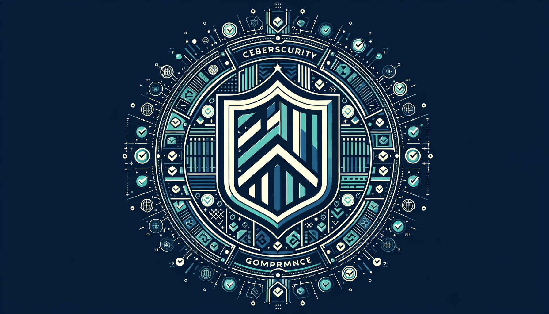 Government compliance shield with layered security sections and verification checkmarks