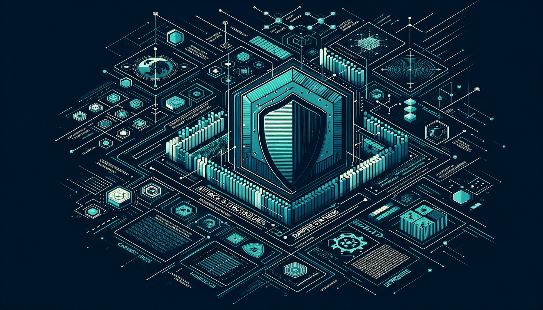Tactical matrix grid with attack technique categories and defense mapping overlays