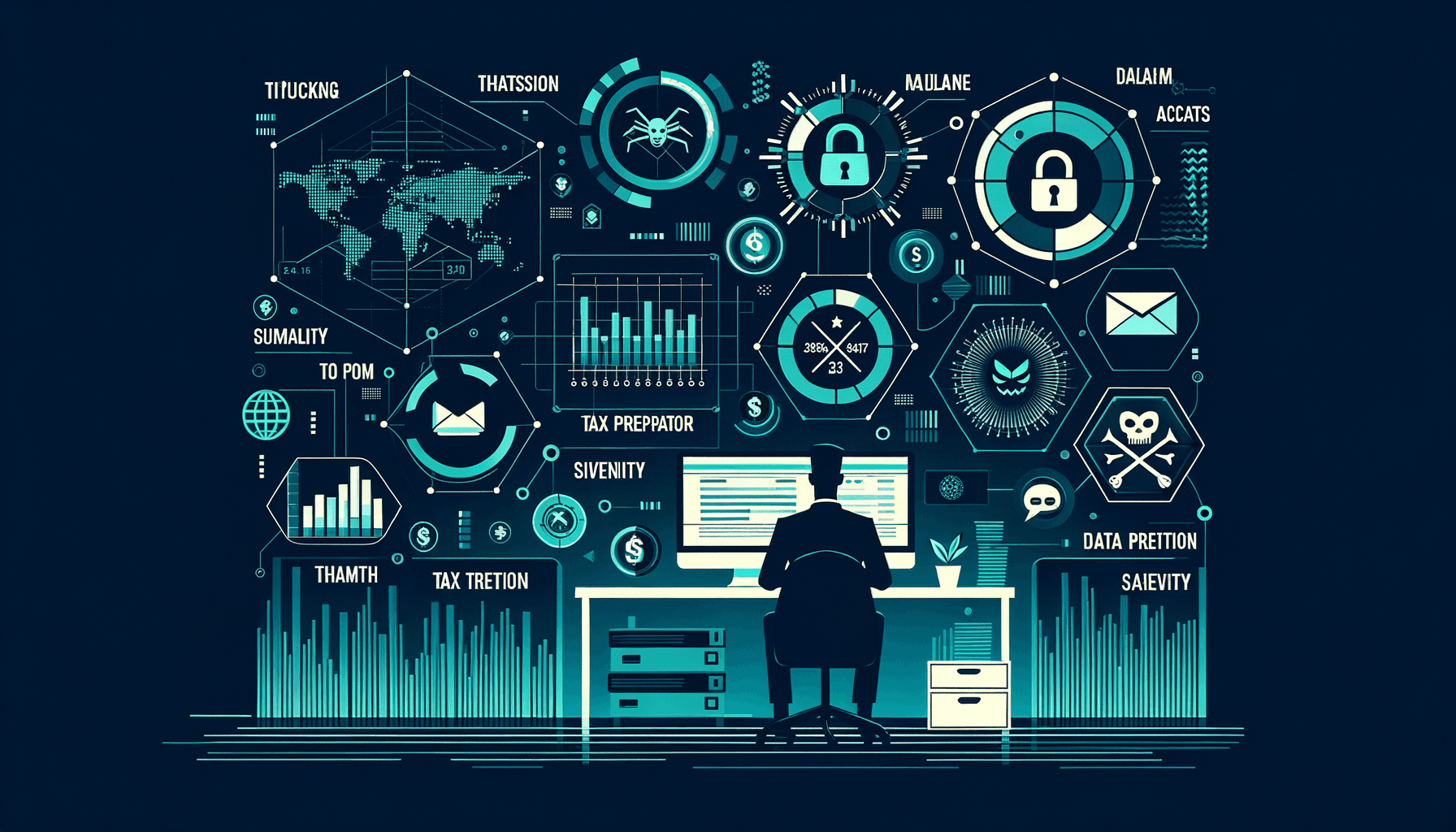 Threat landscape dashboard showing attack vectors threatening tax office with severity indicators