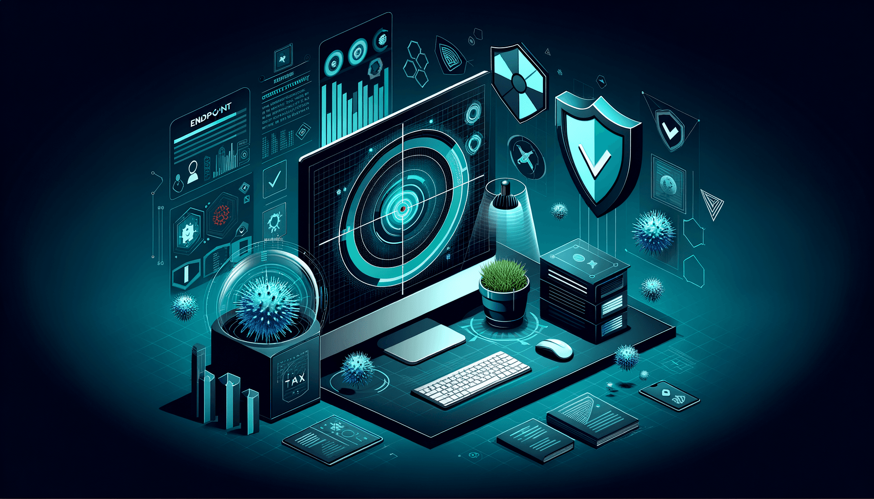 Endpoint security scanning with virus detection radar and real-time protection shield