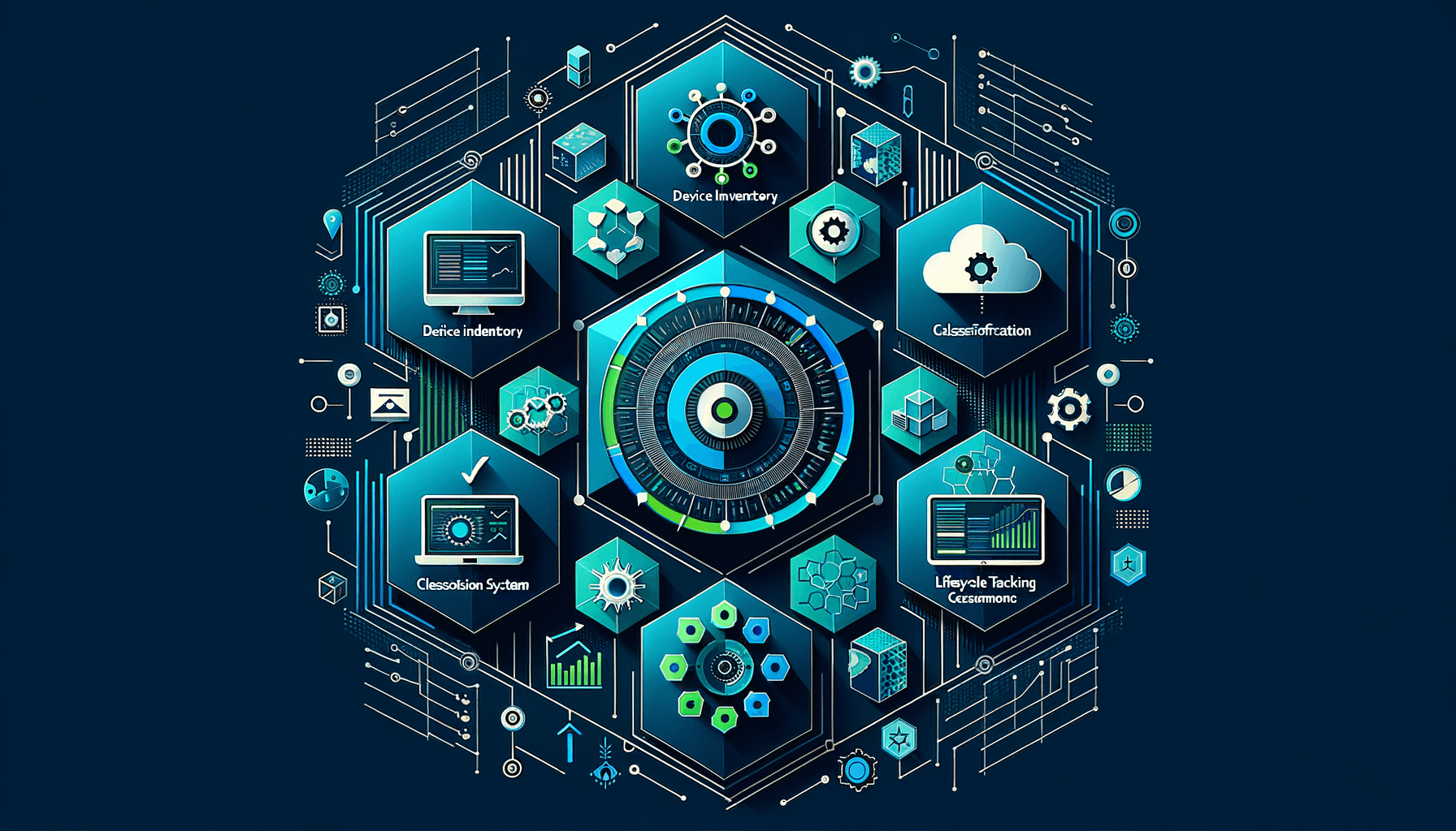 Five-layer asset management framework with device inventory and monitoring dashboard