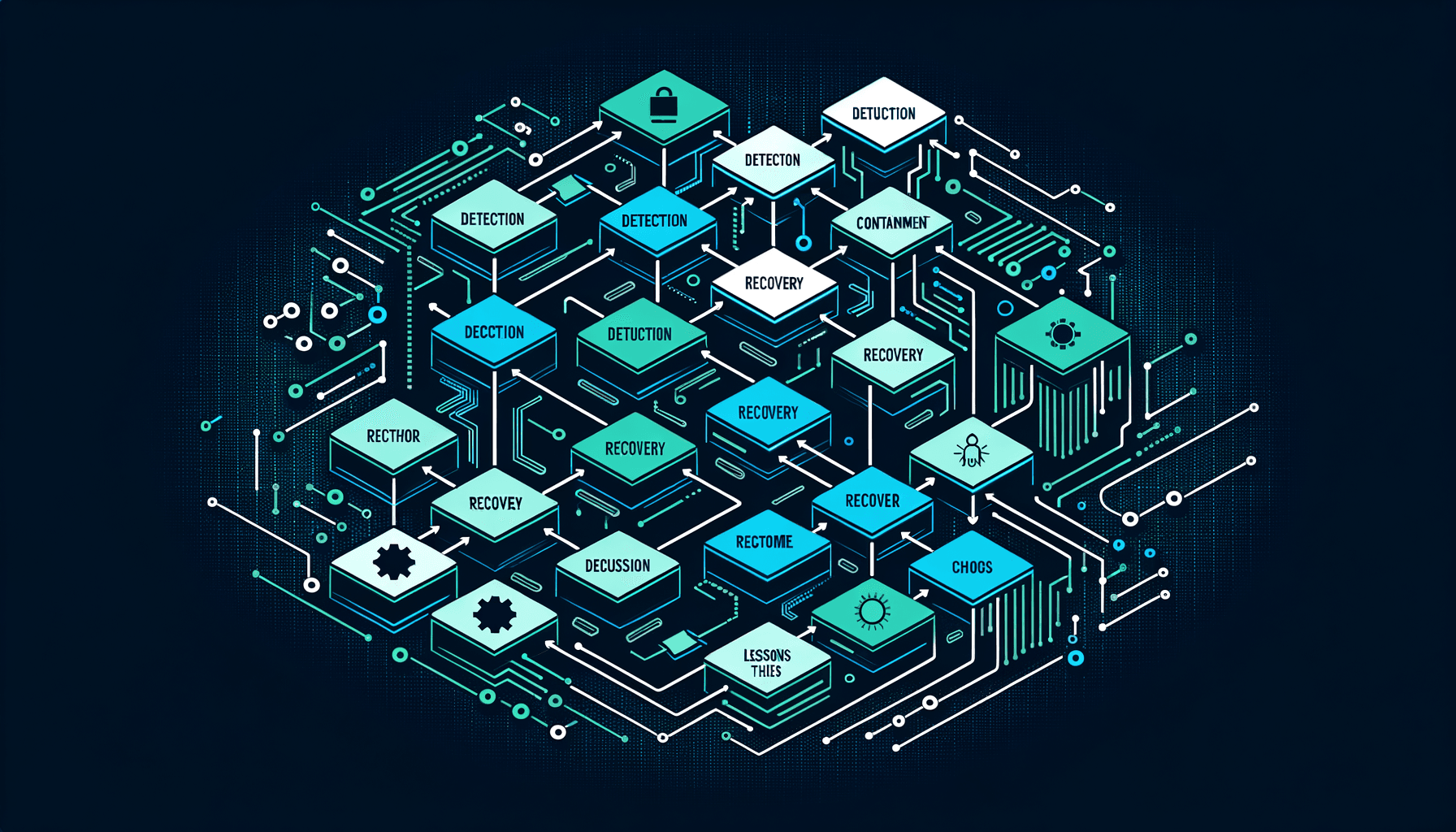 Incident response flowchart with detection, containment, and recovery phase nodes
